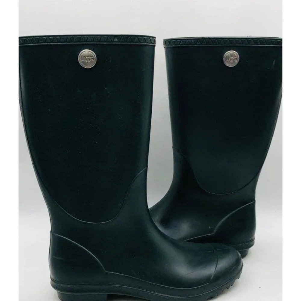 UGG Rain Boots Mens Size 9 Black Matte Rubber Tall Waterproof Excellent